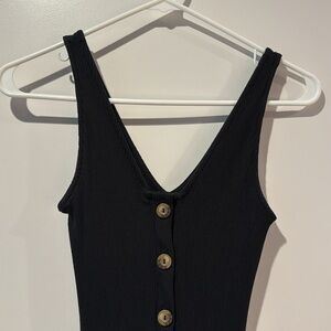 Black Ribbed Button-Down Midi Dress